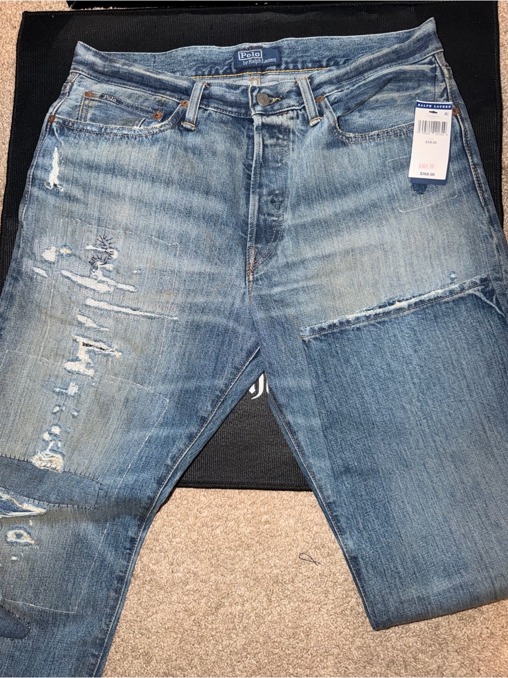 Polo by Ralph Lauren Faded Blue Vintage Classic Jeans with Distressed Accents